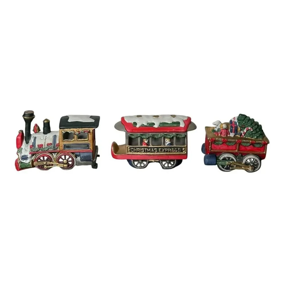 Vtg Christmas Express Train Set 3-Piece Holiday Hand Painted Porcelain NO LIGHTS